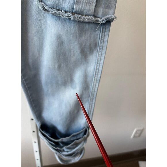 Y2K Cargo Jogger Jeans  L Light Wash Denim Utility Shirt Tie Waist Pockets Edgy - Picture 6 of 14